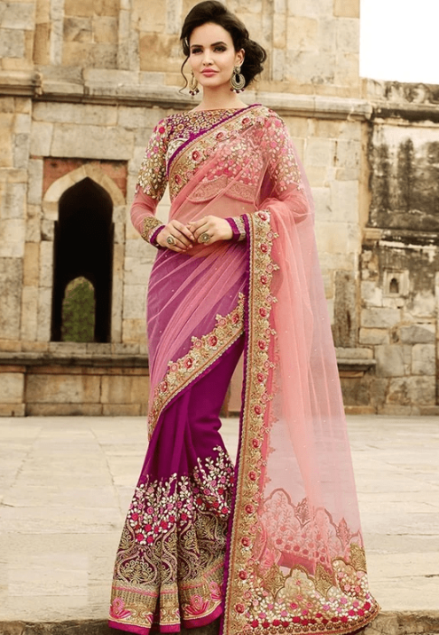 Nylon Net saree Purple Saree Indian Designer Saree