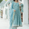 Azure Blue Hand Block Print Kurta Set with Doria Dupatta